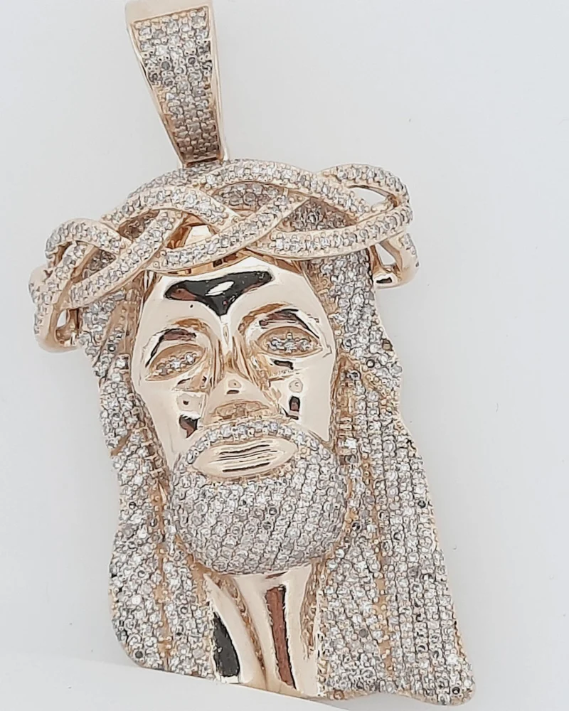 Diamond-set gold Jesus piece pendant