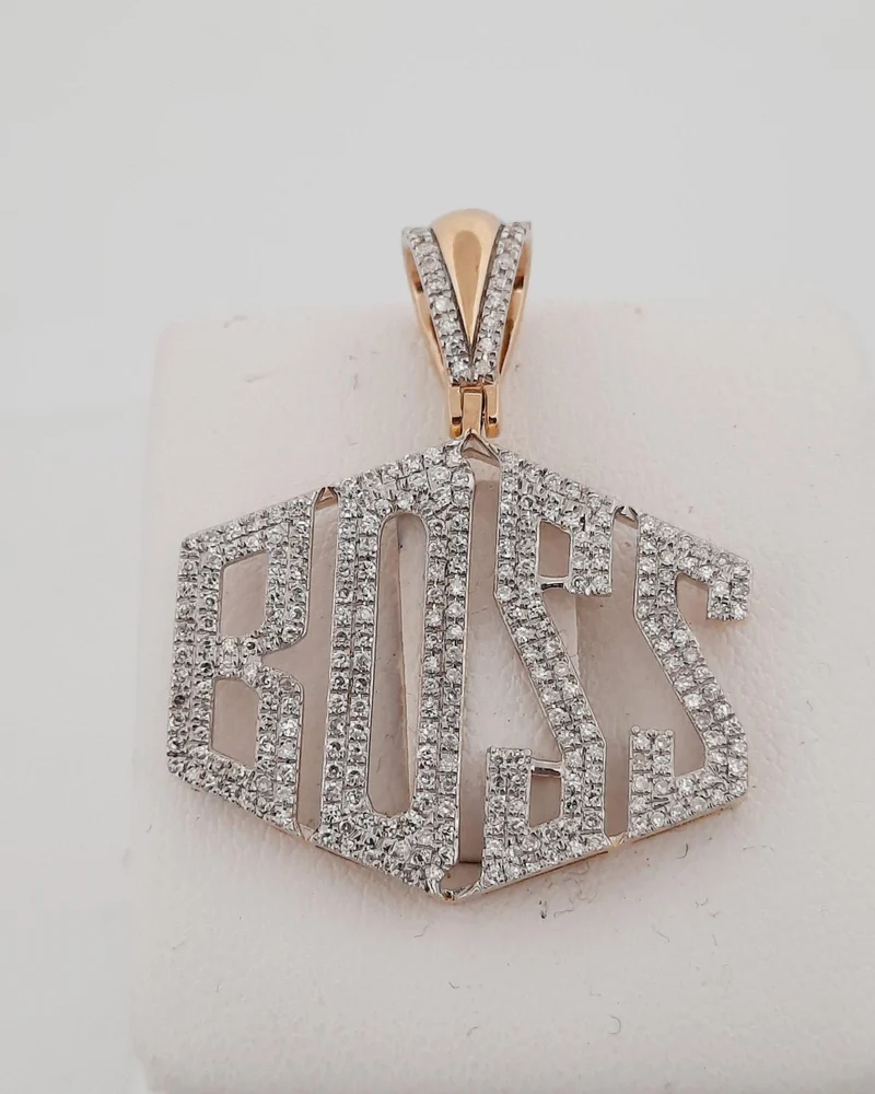 Iced-out gold BOSS name pendant