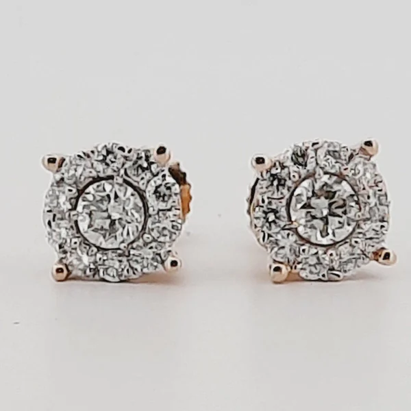Pair of round diamond cluster stud earrings in gold